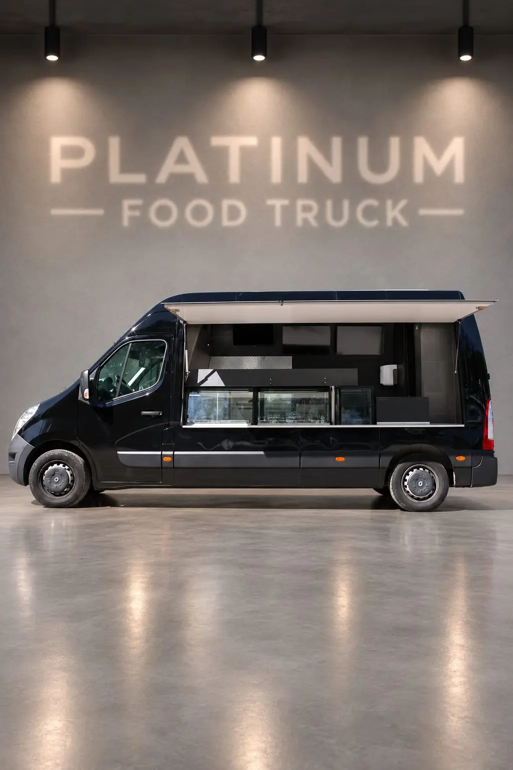 Food truck Platinum noir dans son showroom